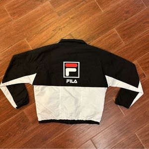 FILA Women’s Windbreaker Jacket Black White Full-Zip Vintage Y2K Size Small
